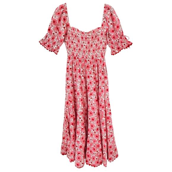 Pink City Prints Jodhpur Smocked Puff Sleeve Midi Dress Dusty Rose Pink Floral - Picture 2 of 6